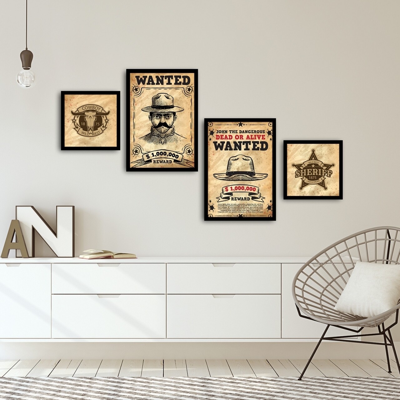 Set 4 tablouri decorative, Alpha Wall, Wanted, 30x30/35x50 cm - imagine 3